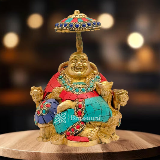 Brass  Gem Stone Work Laughing Buddha Weight 2 Kg & Height 6.5 Inch