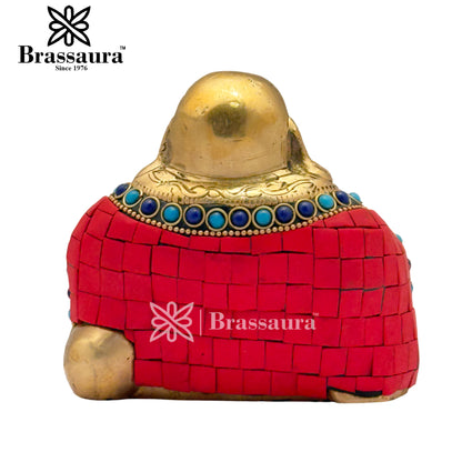 Brass Gem Stone Work Laughing Buddha Weight 1.2 Kg & Height 4 Inch
