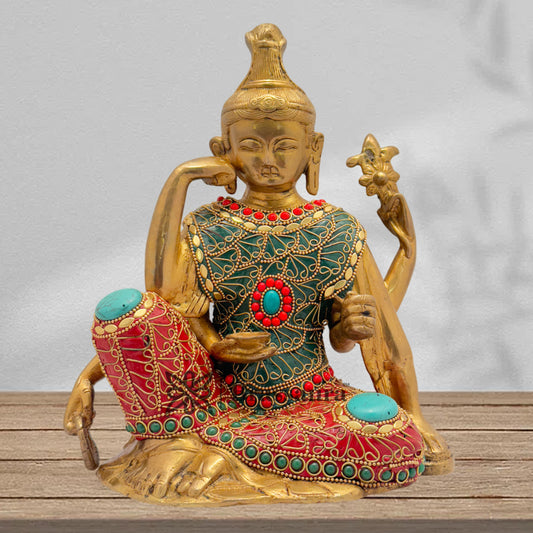 Brass Gem Stone Work Six Hand Buddha Weight 4.5 Kg & Height 94 Inch
