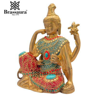 Brass Gem Stone Work Six Hand Buddha Weight 4.5 Kg & Height 94 Inch