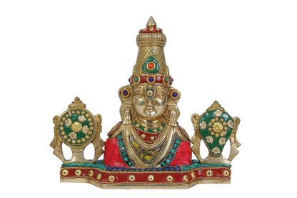 Brassaura™ Brass Gem Stone Work Venkateshwara Bala Ji Idol South Indian God Tirupati Balaji Statue