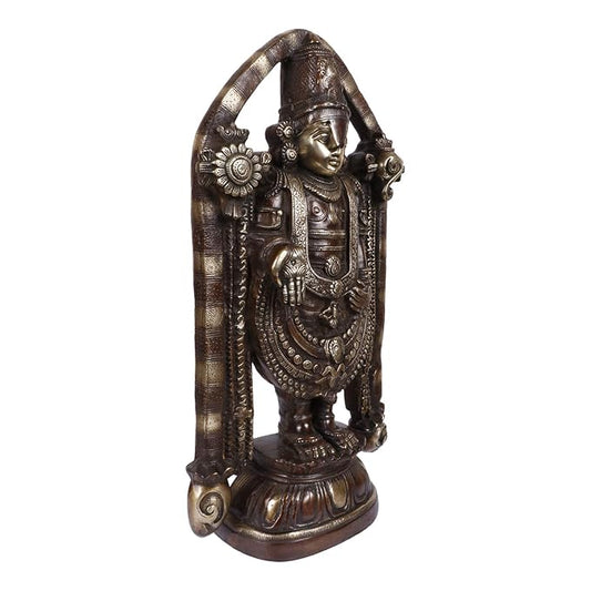 BrassAura Brass Tirupati Balaji Lord - Brass Tirupati Balaji Brown & Gold Finish 23 Inches Decorative Showpiece - 58.4 cm  (Brass, Multicolor)