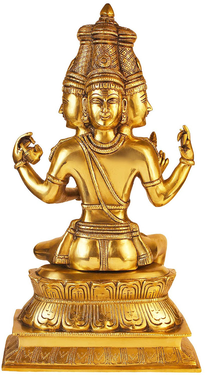 Brassaura™ Brass Brahma Dev Idol – Height 18 Inches & Weight 7.1 Kgs | Handcrafted Creator Deity Sculpture for Temple Use