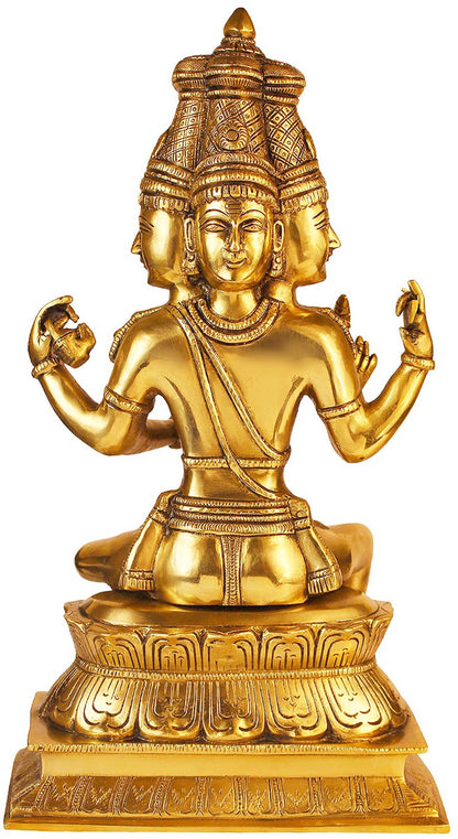 Brassaura™ Brass Brahma Dev Idol – Height 18 Inches & Weight 7.1 Kgs | Handcrafted Creator Deity Sculpture for Temple Use