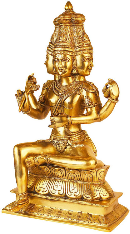 Brassaura™ Brass Brahma Dev Idol – Height 18 Inches & Weight 7.1 Kgs | Handcrafted Creator Deity Sculpture for Temple Use