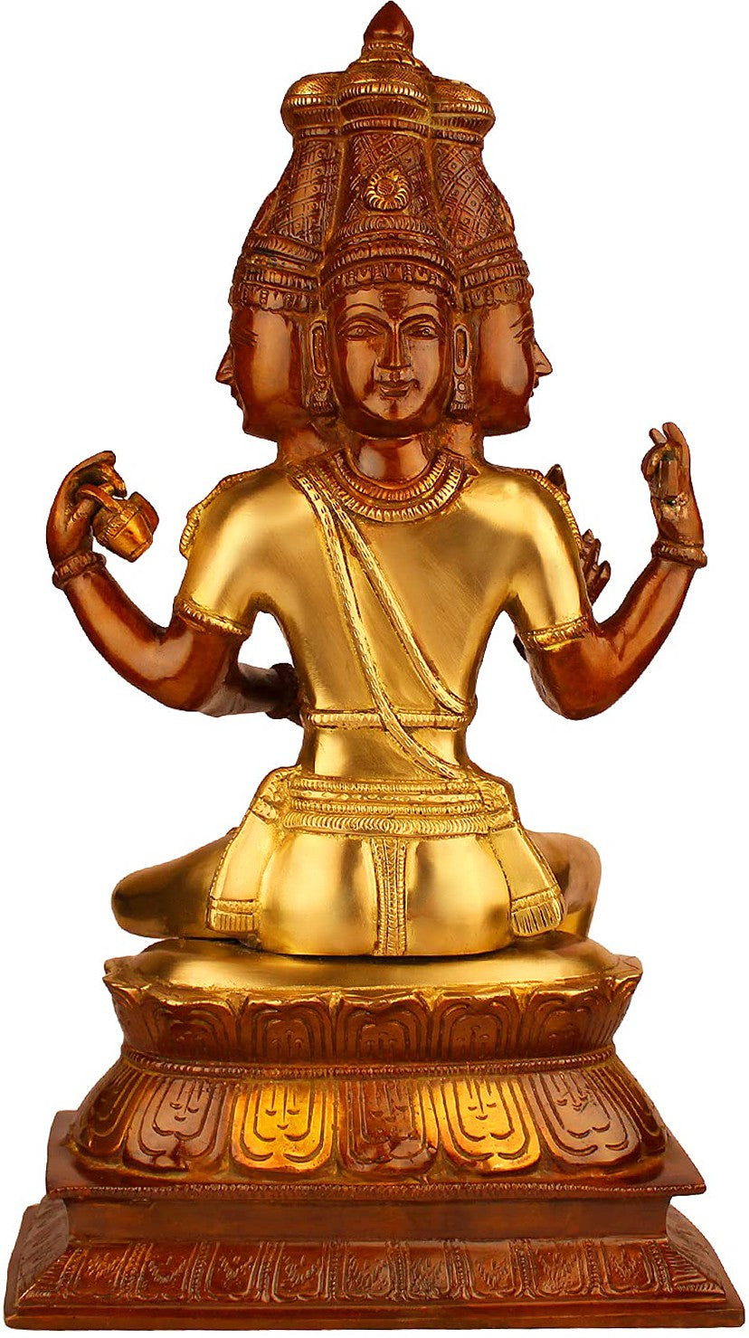 Brassaura™ Brass Brahma Dev Idol – Height 18 Inches & Weight 7.1 Kgs | Divine Brass Masterpiece for Pooja Room
