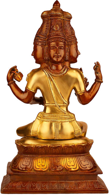 Brassaura™ Brass Brahma Dev Idol – Height 18 Inches & Weight 7.1 Kgs | Divine Brass Masterpiece for Pooja Room