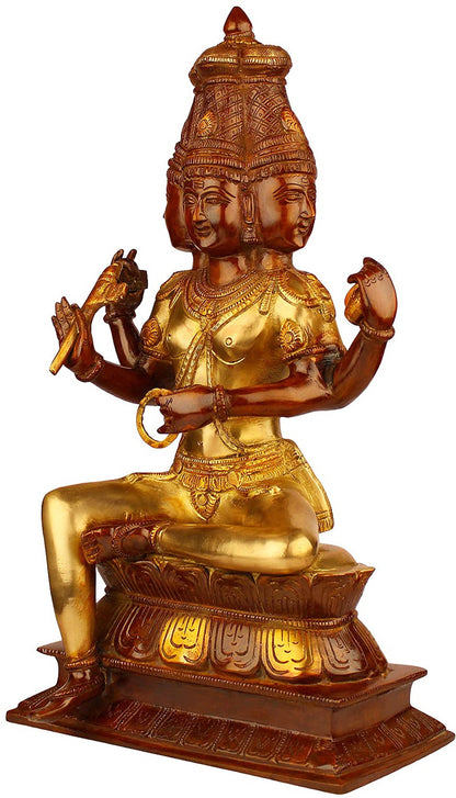 Brassaura™ Brass Brahma Dev Idol – Height 18 Inches & Weight 7.1 Kgs | Divine Brass Masterpiece for Pooja Room