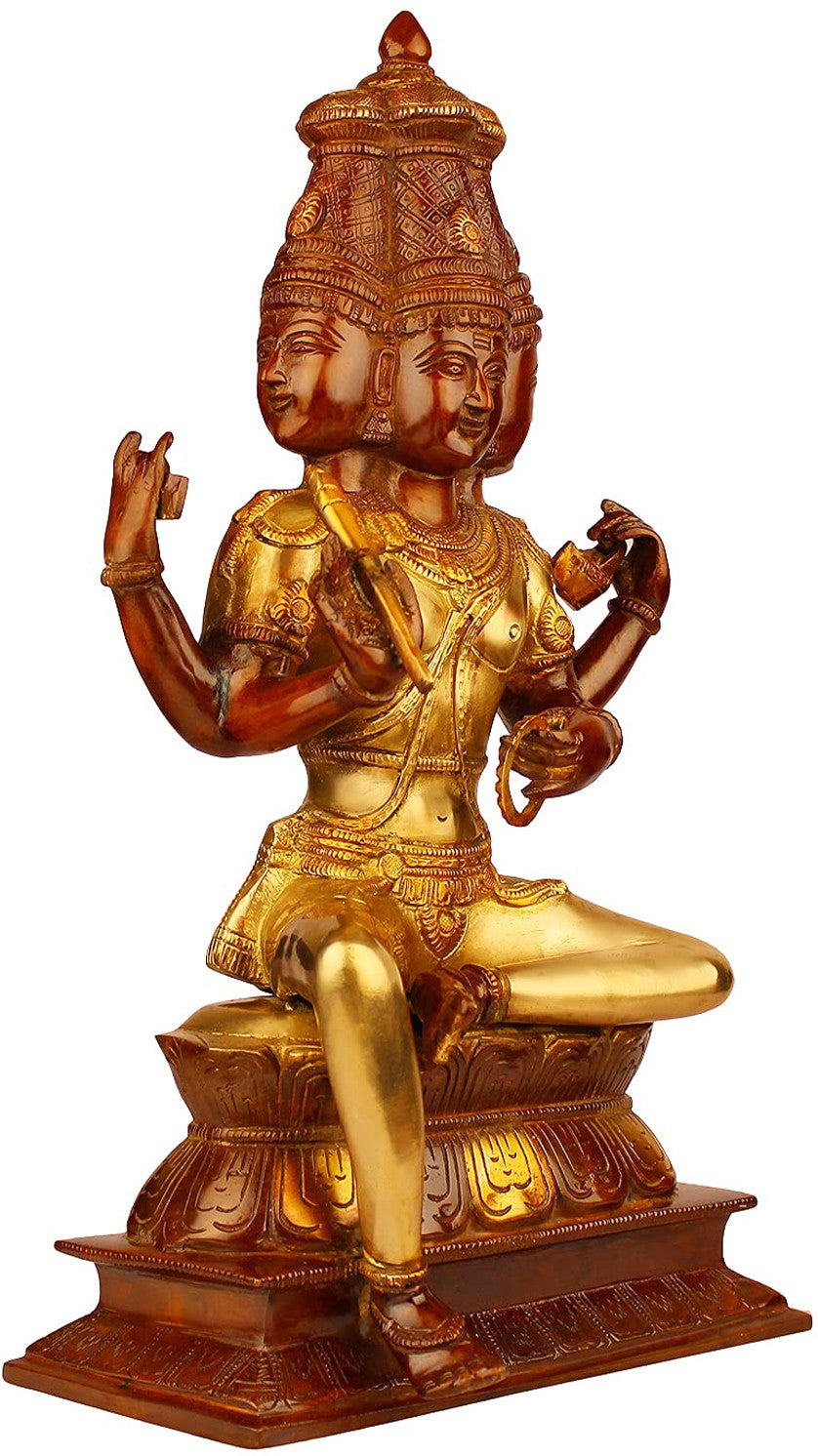 Brassaura™ Brass Brahma Dev Idol – Height 18 Inches & Weight 7.1 Kgs | Divine Brass Masterpiece for Pooja Room
