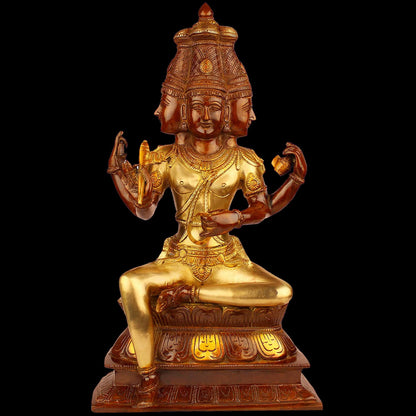 Brassaura™ Brass Brahma Dev Idol – Height 18 Inches & Weight 7.1 Kgs | Divine Brass Masterpiece for Pooja Room