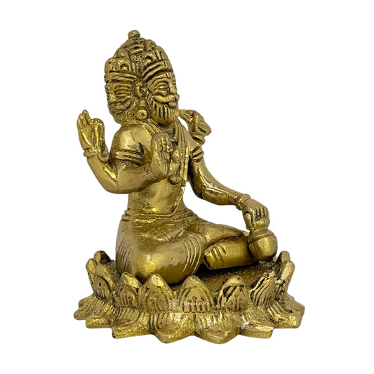 Brassaura™ Brass Brahma Dev Idol – Height 4.3 Inches & Weight 0.75 Kgs | Royal Ensemble for Temple & Home Décor