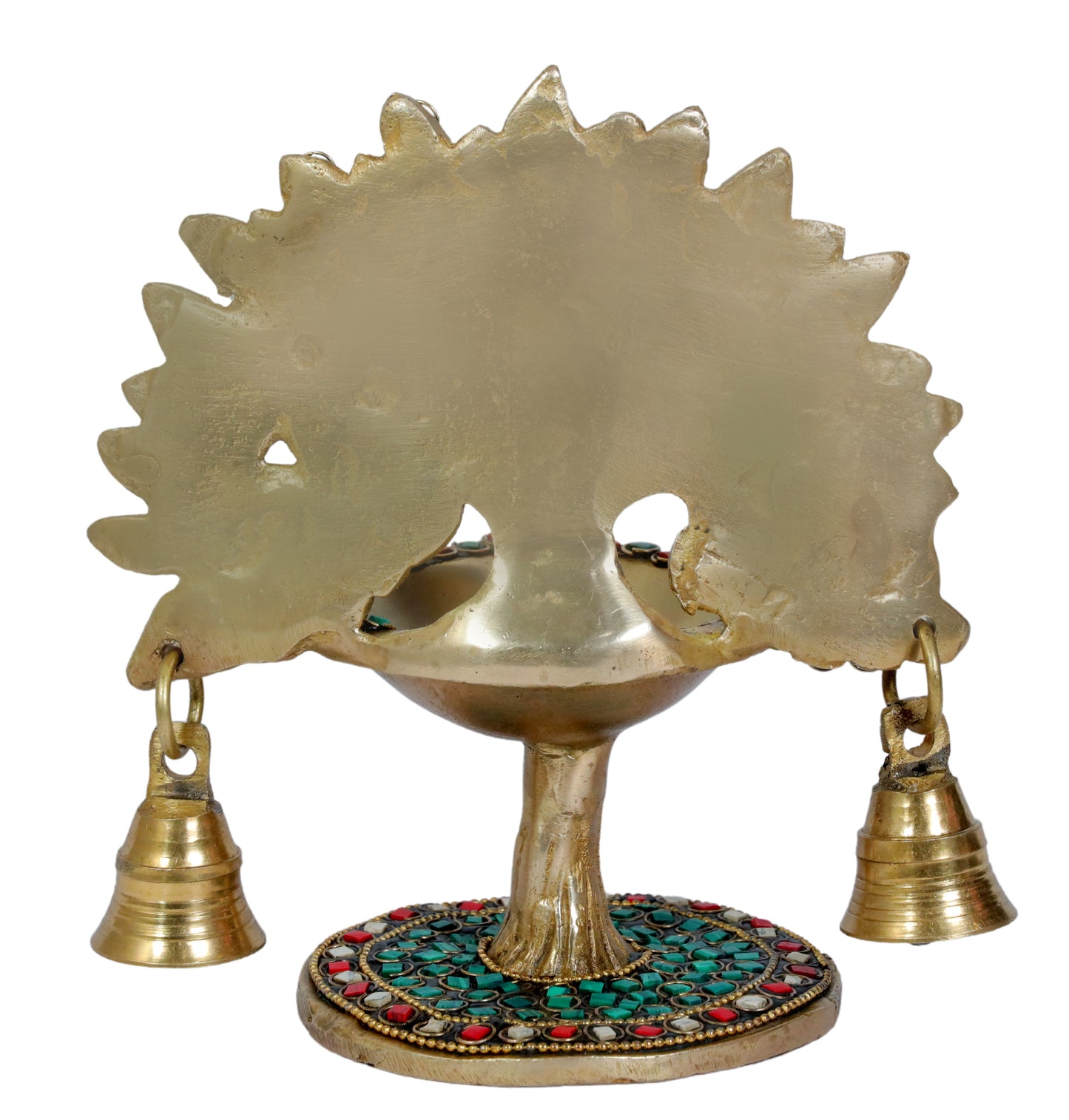 Bell Table Decor with Stand for Home Diwali Gift Temple Pooja Brass Gem Stone Work Diyas for Home and Decor Gifts Item Weight 1.20 Kg Height 23 cm