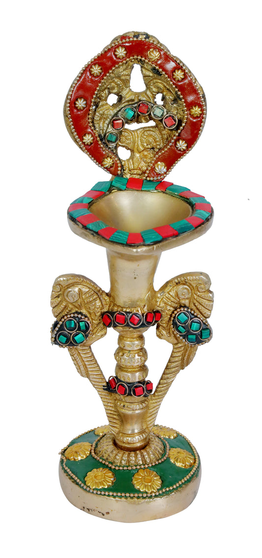 Brassaura® Brass Gem Stone Work Diya Weight 1 Kg Height  10.6 inches