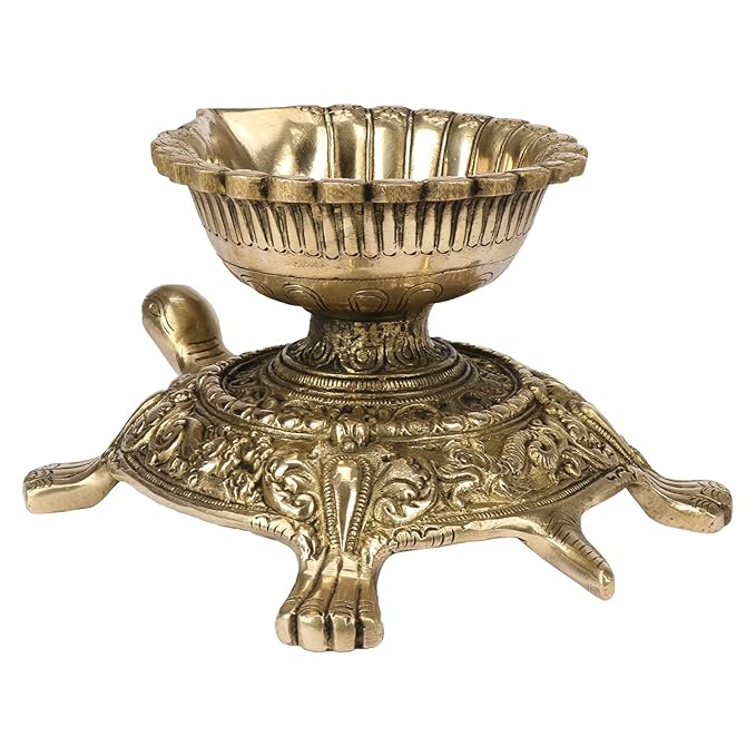 Brass Turtle Diya for Home and Decor and Diwali Gift Items Brass Deepak for Pooja Room Good Luck Vastu and Fengshui Best in Living Room and Home entrace Weight 1.55 Kg Height 13 cm