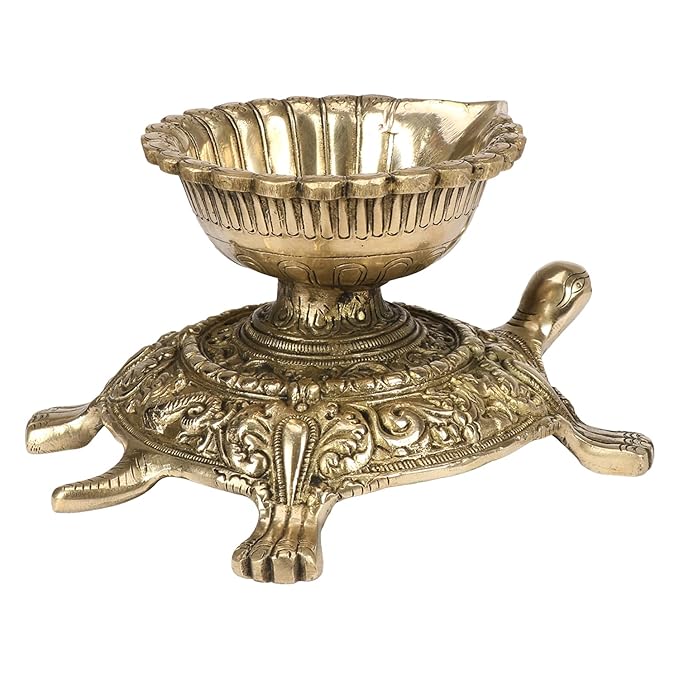 Brass Turtle Diya for Home and Decor and Diwali Gift Items Brass Deepak for Pooja Room Good Luck Vastu and Fengshui Best in Living Room and Home entrace Weight 1.55 Kg Height 13 cm