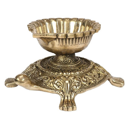 Brass Turtle Diya for Home and Decor and Diwali Gift Items Brass Deepak for Pooja Room Good Luck Vastu and Fengshui Best in Living Room and Home entrace Weight 1.55 Kg Height 13 cm