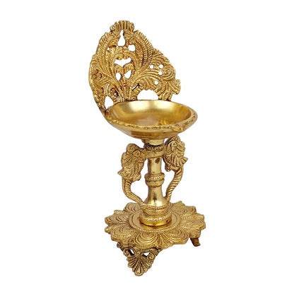 BrassAura Brass Long Oil Lamp Diya Deepam for Home Temple Deepak Pooja Camphor Decorative Showpiece - 22.9 cm  (Brass, Gold)