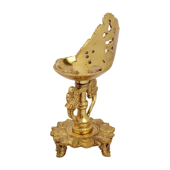 BrassAura Brass Long Oil Lamp Diya Deepam for Home Temple Deepak Pooja Camphor Decorative Showpiece - 22.9 cm  (Brass, Gold)