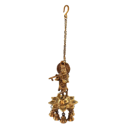 Brass Gem Stone Work Krishna Diya for Home and Decor Weight 1.25 Kg Height 10.2 inches