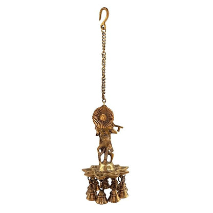 Brass Gem Stone Work Krishna Diya for Home and Decor Weight 1.25 Kg Height 10.2 inches