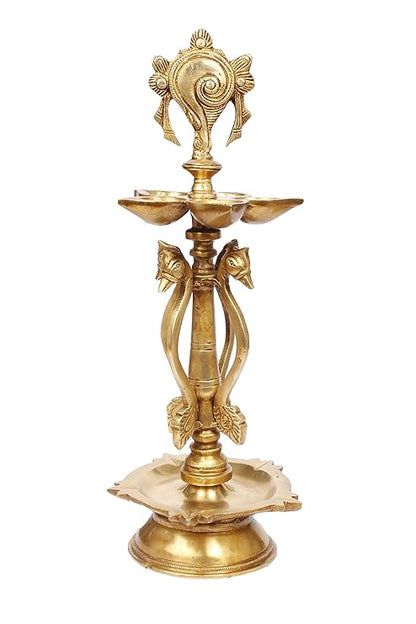 BrassAura Brass Shankh Villaku Vishnu Shankh Deepam, Diya, Deepa,Idol Murti Oil Lamp Decorative Showpiece - 14 cm  (Brass, Gold)