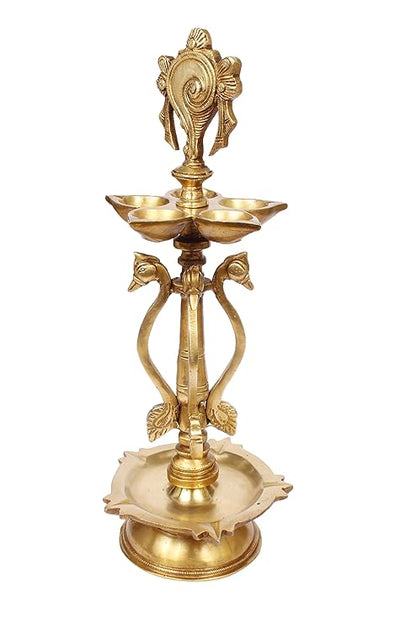 BrassAura Brass Shankh Villaku Vishnu Shankh Deepam, Diya, Deepa,Idol Murti Oil Lamp Decorative Showpiece - 14 cm  (Brass, Gold)