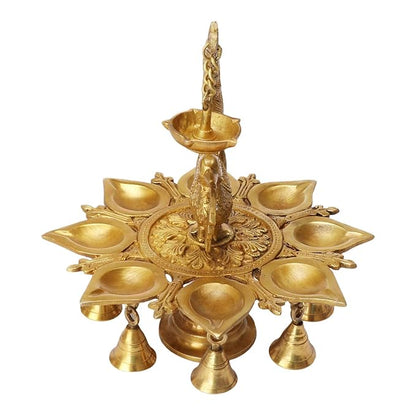 BrassAura Brass Parrot Hanging Diya with Bells Traditional Deepak for Puja Diwali Decorative Showpiece - 25.4 cm  (Brass, Gold)