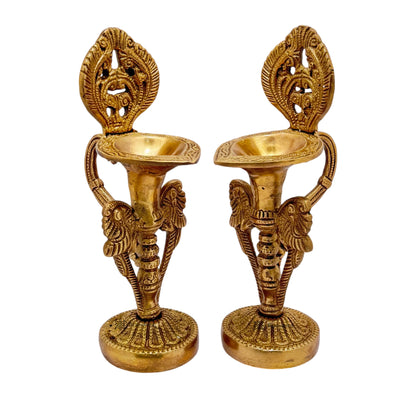 Brassaura™ Brass Diya Table Decor with Stand for Home Diwali Gift Temple Pooja Brass Diyas Good Luck Vastu and Fengshui Best in Living Room Table Decoration Weight 2 Kg Height 27 cm