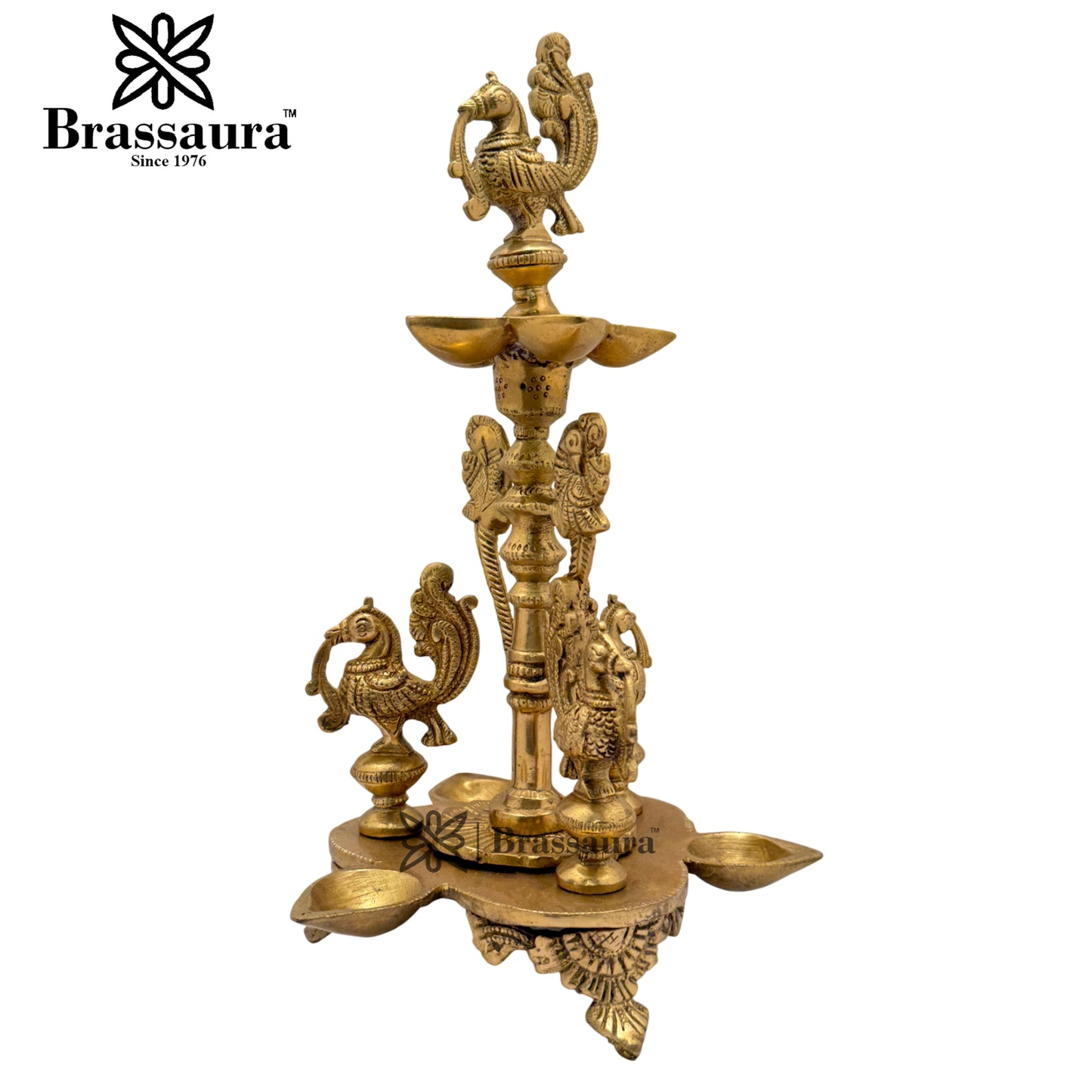 Brass 8 Wick Peacock Diya Weight 2.1 Kg & Height 11.5 Inch