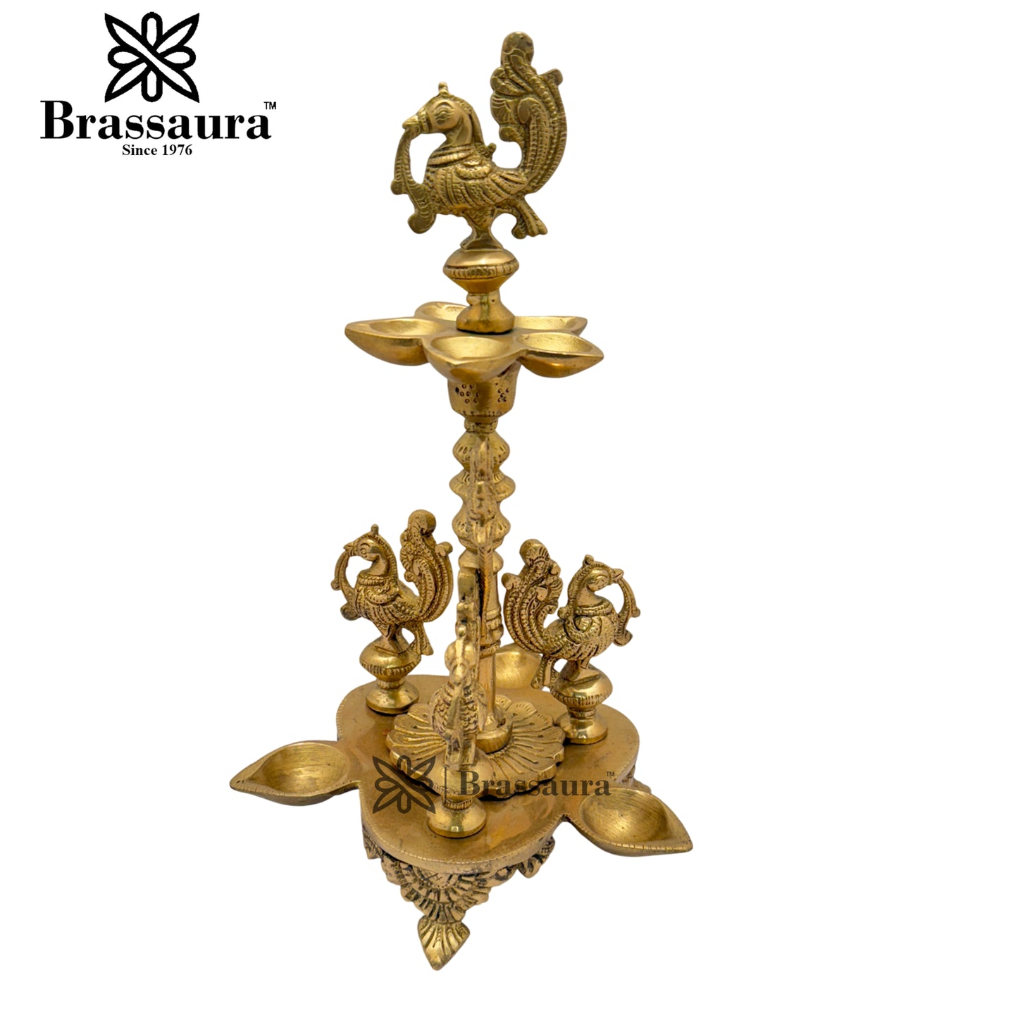 Brass 8 Wick Peacock Diya Weight 2.1 Kg & Height 11.5 Inch