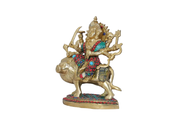 Brassaura™ Brass Gem Stone Work Durga Sherawali Sitting on Lion Murti for Home and Decor Pooja Room Temple Durga Devi for Diwali Navratri Mandir Gift Item Weight 2.72 Kg Height 25 cm