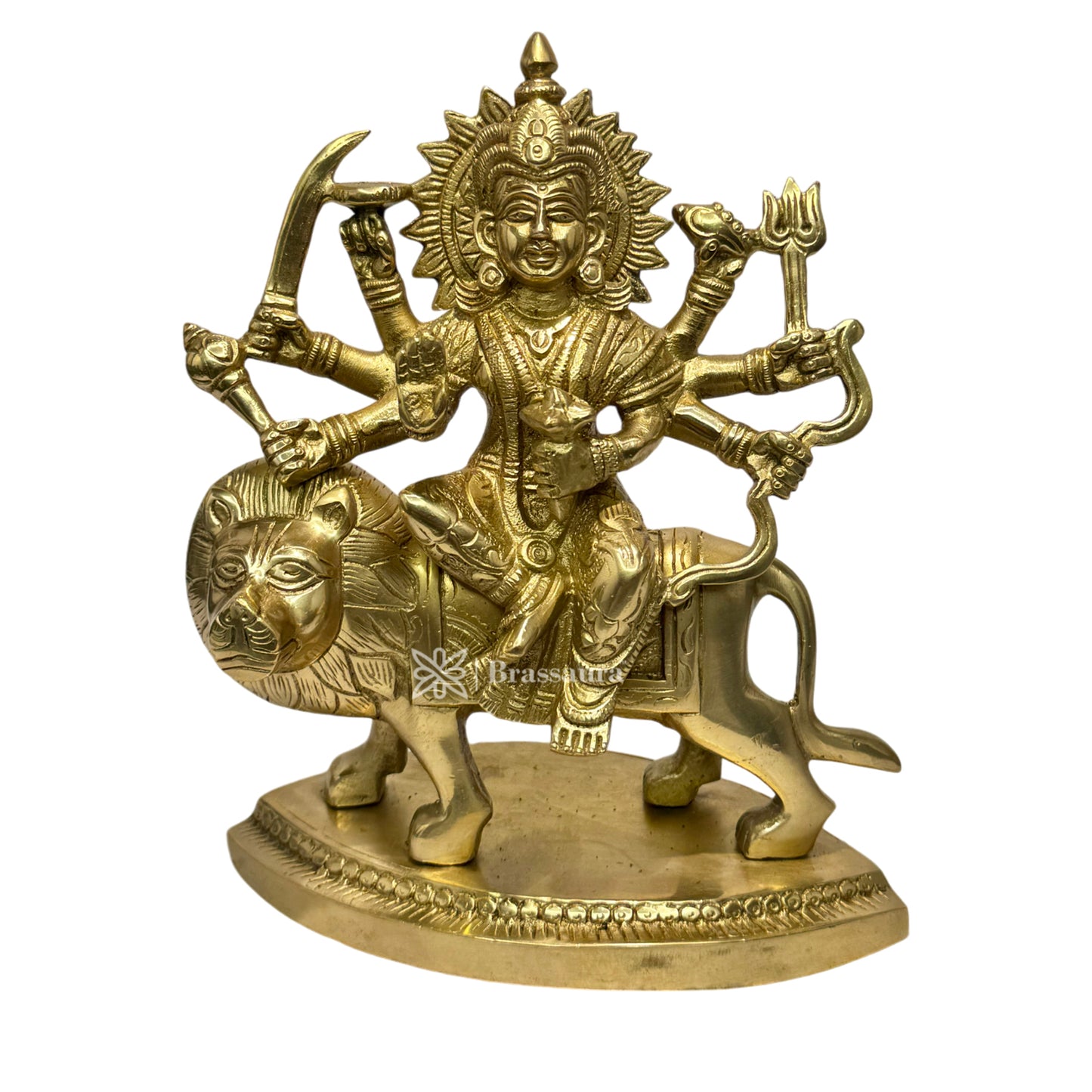 Brassaura™ Brass Golden Durga Sherawali Sitting on Lion Murti for Home and Decor Pooja Room Temple Durga Devi for Diwali Navratri Mandir Gift Item Weight 2.6 Kg Height 25 cm