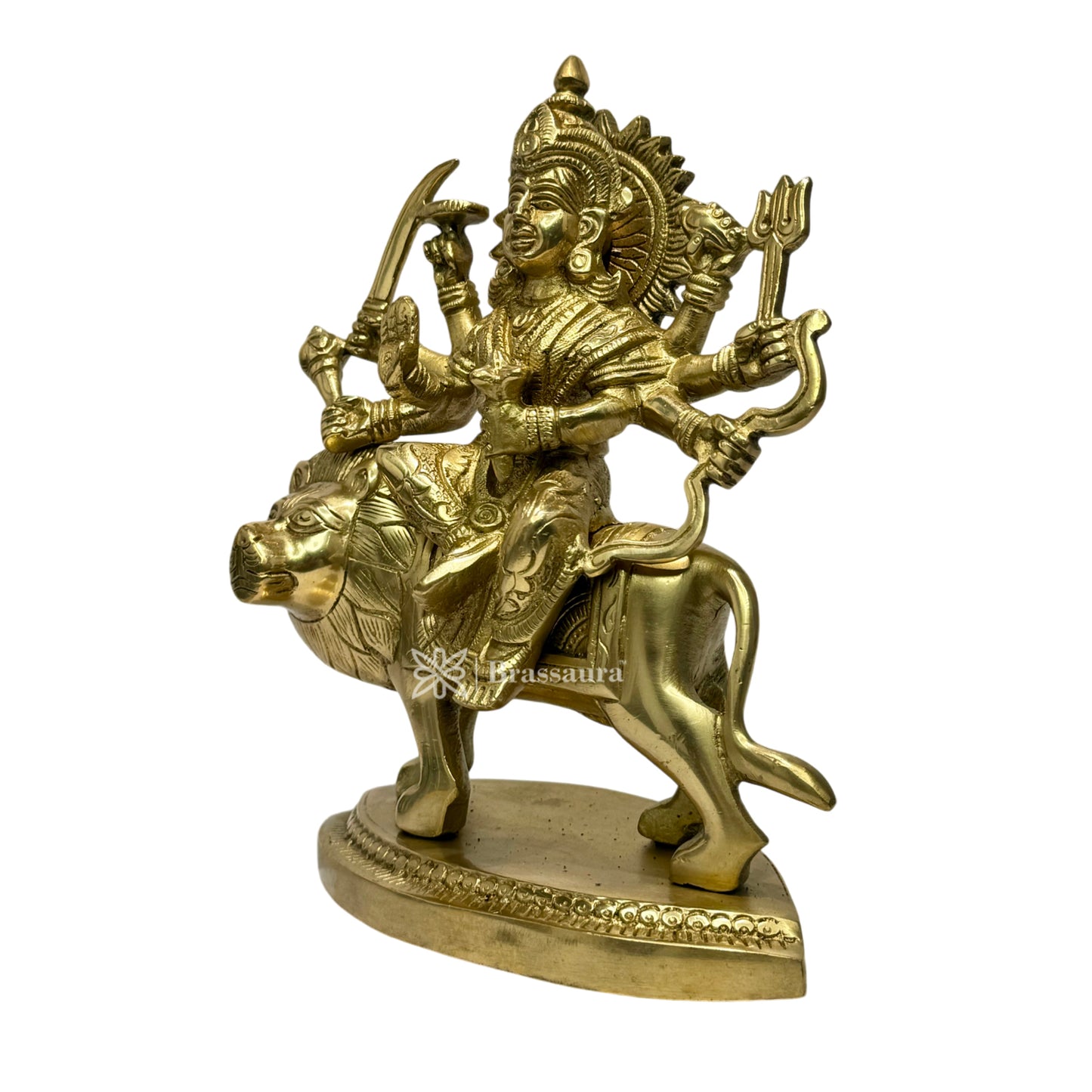 Brassaura™ Brass Golden Durga Sherawali Sitting on Lion Murti for Home and Decor Pooja Room Temple Durga Devi for Diwali Navratri Mandir Gift Item Weight 2.6 Kg Height 25 cm