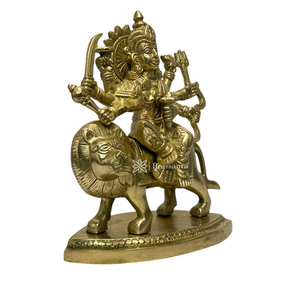 Brassaura™ Brass Golden Durga Sherawali Sitting on Lion Murti for Home and Decor Pooja Room Temple Durga Devi for Diwali Navratri Mandir Gift Item Weight 2.6 Kg Height 25 cm