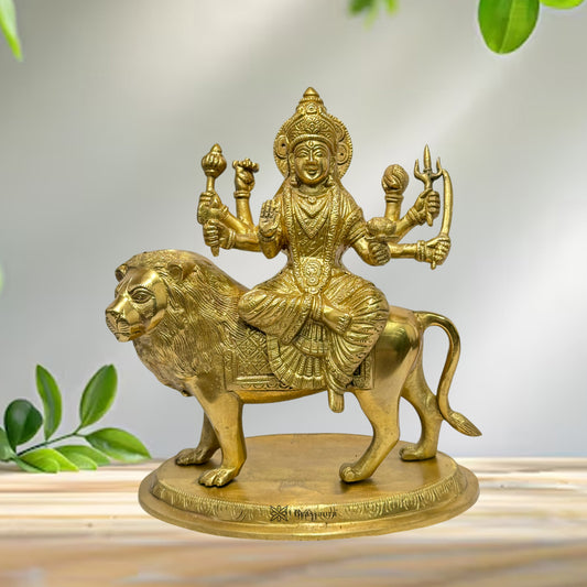 Brassaura™ Brass Durga Sherawali Sitting on Lion Murti for Home and Decor Pooja Room Temple Durga Devi for Diwali Navratri Mandir Gift Item Weight 3.9 Kg Height 29 cm