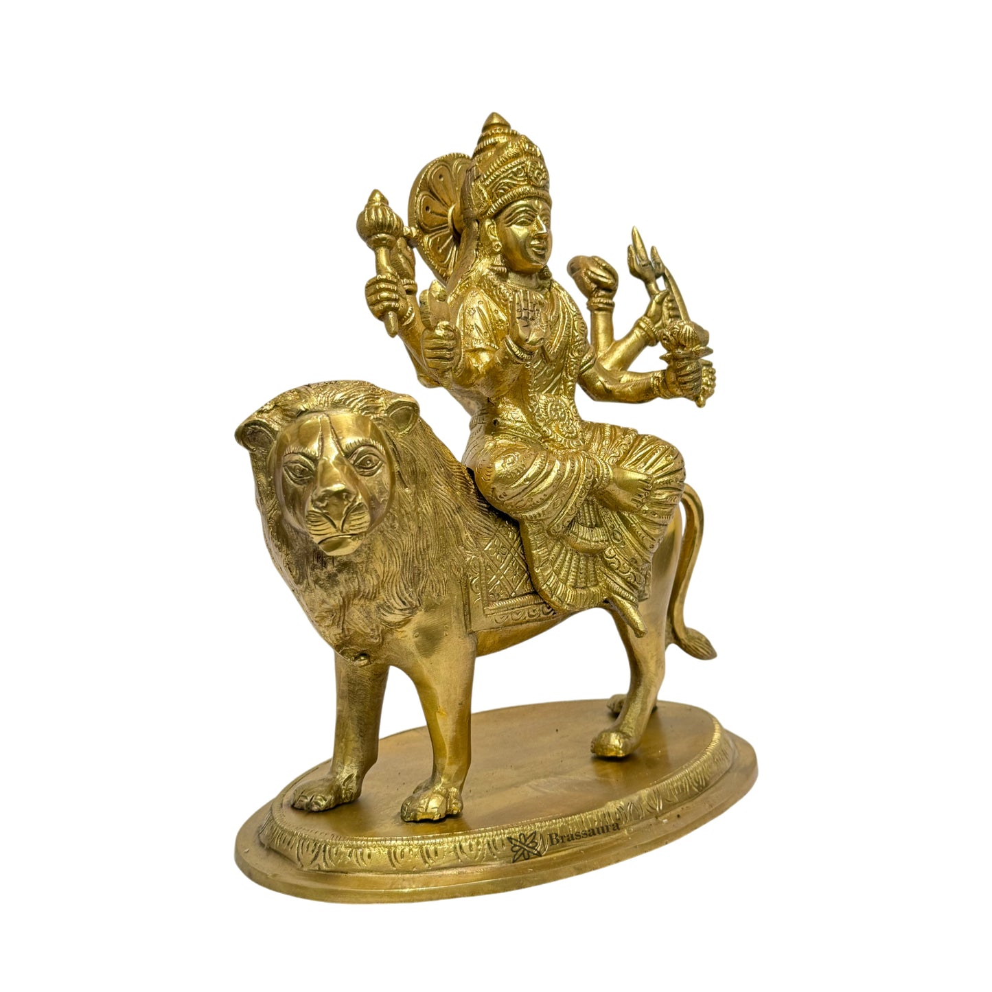 Brassaura™ Brass Durga Sherawali Sitting on Lion Murti for Home and Decor Pooja Room Temple Durga Devi for Diwali Navratri Mandir Gift Item Weight 3.9 Kg Height 29 cm