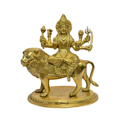 Brassaura™ Brass Durga Sherawali Sitting on Lion Murti for Home and Decor Pooja Room Temple Durga Devi for Diwali Navratri Mandir Gift Item Weight 3.9 Kg Height 29 cm