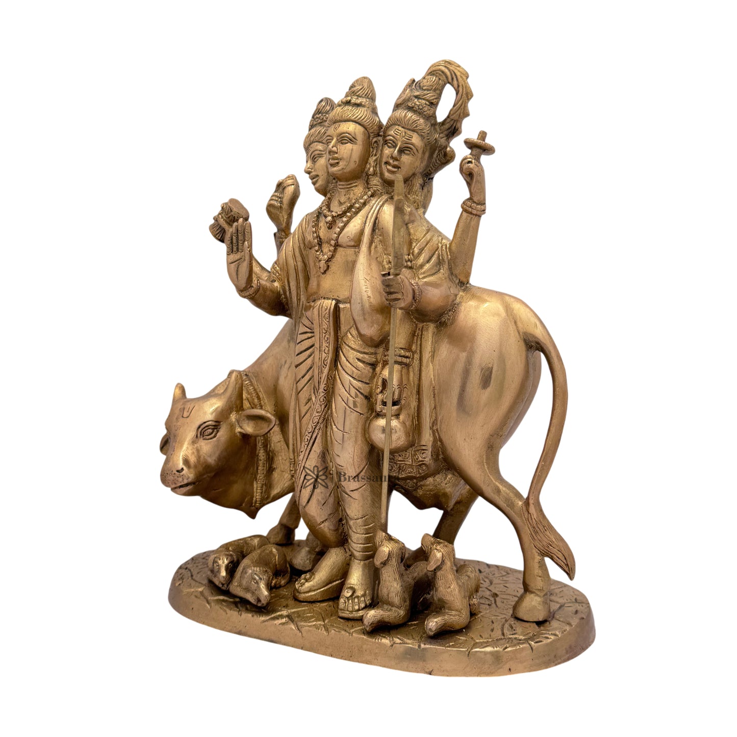 Brassaura™ Brass Golden Dattareya Murti for Home and Decor Show Piece for Living Room Handmade Brass Item Artwork for Home Entrance and Good Luck Diwali Gifts Weight 6.9 Kg Height 30 cm