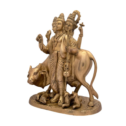 Brassaura™ Brass Golden Dattareya Murti for Home and Decor Show Piece for Living Room Handmade Brass Item Artwork for Home Entrance and Good Luck Diwali Gifts Weight 6.9 Kg Height 30 cm