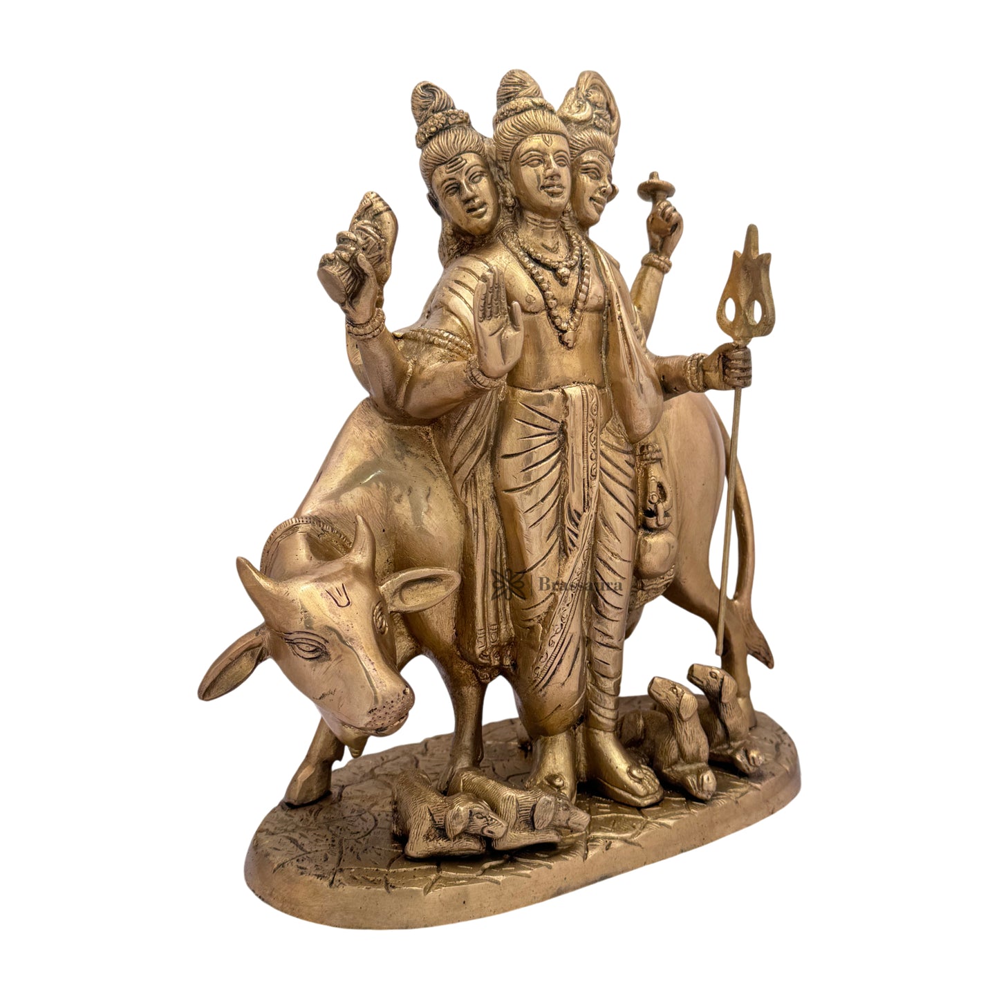 Brassaura™ Brass Golden Dattareya Murti for Home and Decor Show Piece for Living Room Handmade Brass Item Artwork for Home Entrance and Good Luck Diwali Gifts Weight 6.9 Kg Height 30 cm