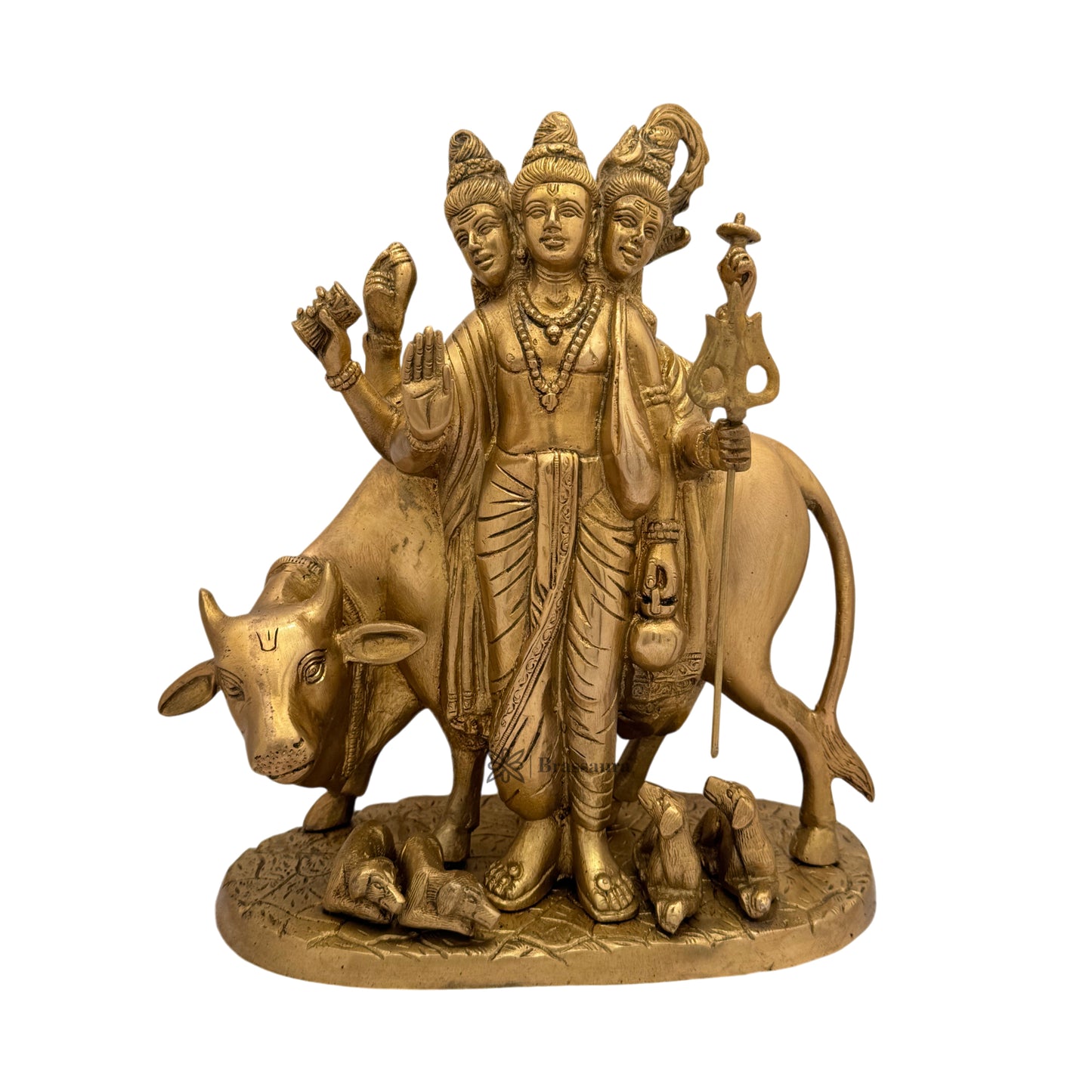 Brassaura™ Brass Golden Dattareya Murti for Home and Decor Show Piece for Living Room Handmade Brass Item Artwork for Home Entrance and Good Luck Diwali Gifts Weight 6.9 Kg Height 30 cm