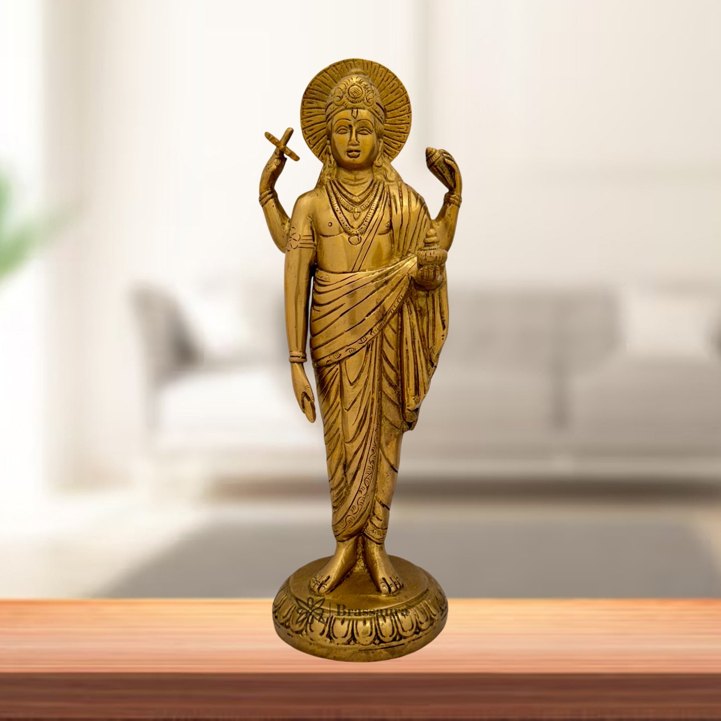 Brassaura™ Brass Dhanvantri Statue for Home and Decor Show Piece for Living Room Handmade Brass Item Artwork for Home Entrance and Good Luck Diwali Gifts Weight 3.7 Kg Height 40 cm