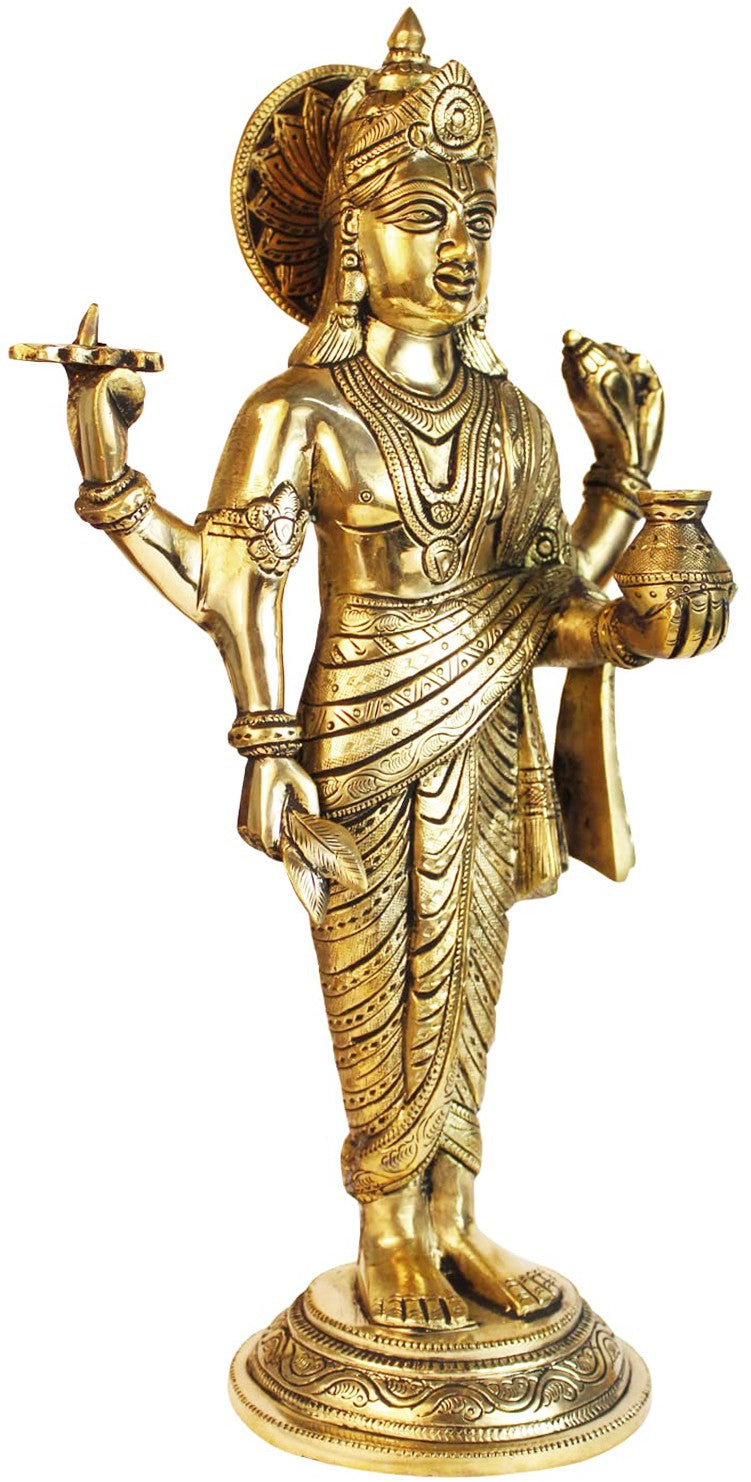 Brassaura™ Brass Dhanvantri Statue for Home and Decor Show Piece for Living Room Handmade Brass Item Artwork for Home Entrance and Good Luck Diwali Gifts Weight 3.7 Kg Height 40 cm