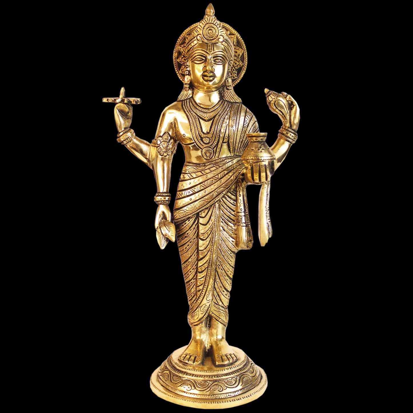 Brassaura™ Brass Dhanvantri Statue for Home and Decor Show Piece for Living Room Handmade Brass Item Artwork for Home Entrance and Good Luck Diwali Gifts Weight 3.7 Kg Height 40 cm