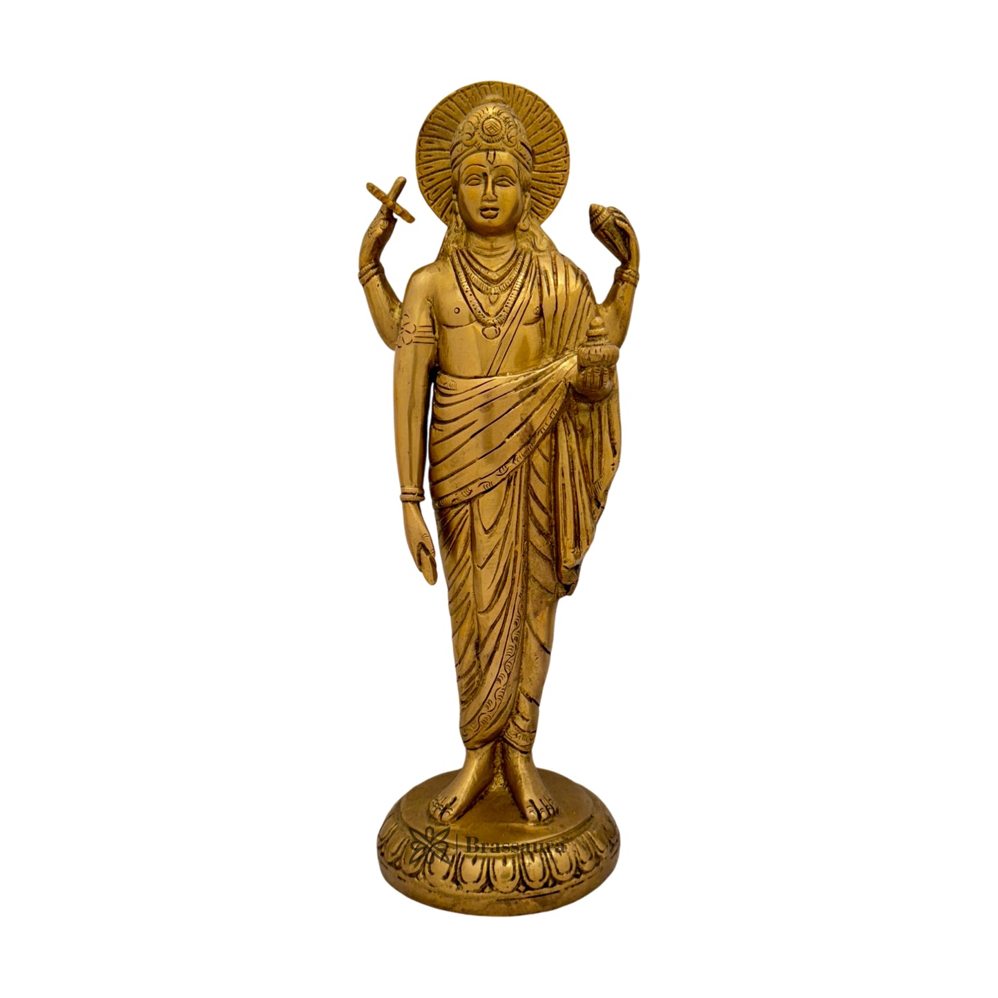 Brassaura™ Brass Dhanvantri Statue for Home and Decor Show Piece for Living Room Handmade Brass Item Artwork for Home Entrance and Good Luck Diwali Gifts Weight 3.7 Kg Height 40 cm