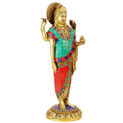 Brassaura™ Brass Dhanavantari Idol Gem Stone Work The Physician of Gods Dhanvantri Decorative Murti Statue Showpiece for Gift Dhanwantri Statue 12 cm Weight 2.50 Kg