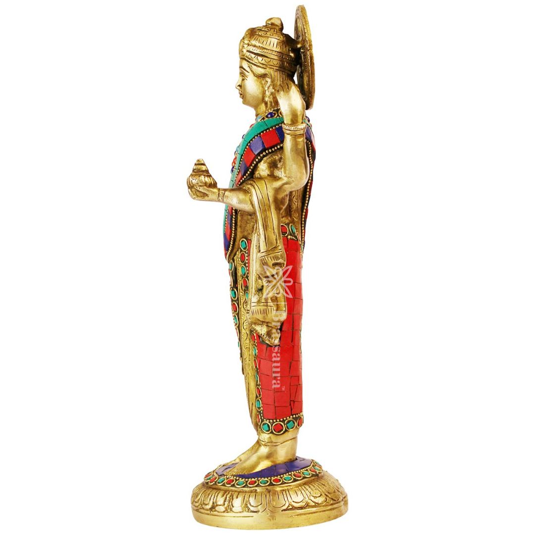 Brassaura™ Brass Dhanavantari Idol Gem Stone Work The Physician of Gods Dhanvantri Decorative Murti Statue Showpiece for Gift Dhanwantri Statue 12 cm Weight 2.50 Kg