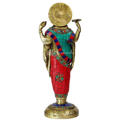 Brassaura™ Brass Dhanavantari Idol Gem Stone Work The Physician of Gods Dhanvantri Decorative Murti Statue Showpiece for Gift Dhanwantri Statue 12 cm Weight 2.50 Kg