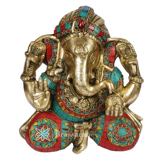 Brassaura™ Brass Gem Stone Work Ganesha Murti for Home and Decor Brass Ganesh Bhagwan Statue for Pooja Ganesha Hanging for Home Entrace Decor Decoration Weight 2.8 Kg Height 25 cm