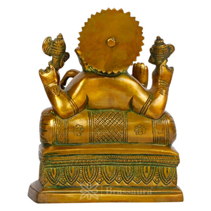 Brassaura™ Brass Antique Bhagwan Ganesha in Blessing Posture with Mooshak | Ganpati in Gold Home Entrance Office Decor Idol Murti Pooja 21 Cm Sculpture Bhagwan Entrance Home Weight 2.7 Kg